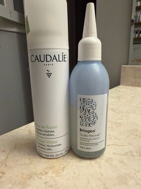 Briogeo Scalp Revival Pre-Wash Oil Bottle & caudalie face mist